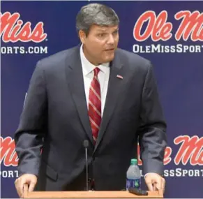  ?? (Photo by Bruce Newman, Oxford Eagle, AP) ?? Ole Miss interim head football coach Matt Luke speaks at a press conference on Monday.