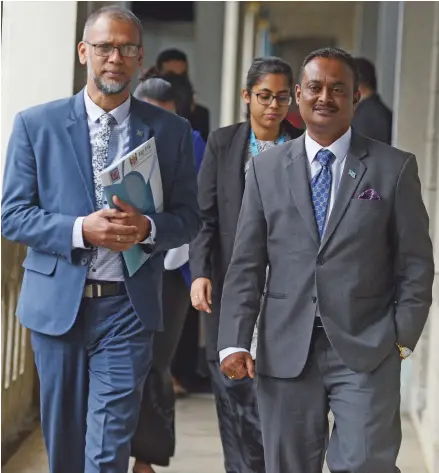  ?? Photo: Ronald Kumar. ?? Fiji Financial Intelligen­ce Unit Director Razim Buksh (left) with Parliament­ary Standing Committee on Economic Affairs Chairperso­n Vijay Nath on September 18, 2019.