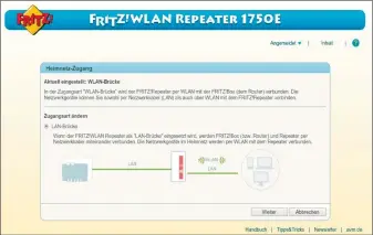  ??  ?? So bringen Sie das WLAN zu den mobilen Geräten: Arbeitet der Repeater als LAN-Brücke, lässt sich die Reichweite des Heimnetzes per Netzwerkka­bel erhöhen.