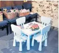  ??  ?? The plastic table and chairs installed by Canon Lynda Klimas, right, have aroused the anger of one parishione­r