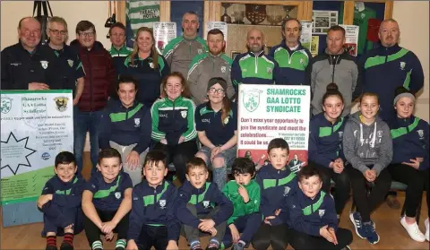  ??  ?? Committee members, coaches and children at the launch of Shamrocks GAA Lotto Syndicate in the Clubhouse on Thursday night.