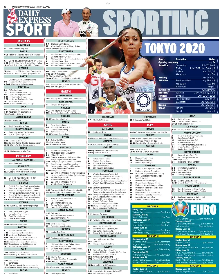 SPORTING CALENDAR 2020 PressReader