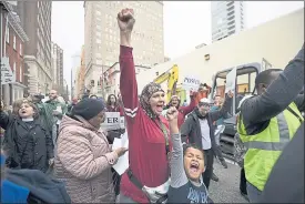  ?? JOSE F. MORENO – THE PHILADELPH­IA INQUIRER VIA AP ?? Jennifer Bennetch with her son, Yusuf Williams-Bey protest outside the Starbucks on 18th and Spruce streets in Philadelph­ia. Two black customers were arrested last week.