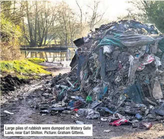  ??  ?? Large piles of rubbish were dumped on Watery Gate Lane, near Earl Shilton. Picture: Graham Gittens.