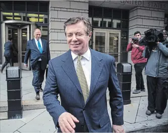  ?? AL DRAGO BLOOMBERG ?? Paul Manafort, former campaign manager for Donald Trump, exits court in April. Manafort was found guilty Tuesday of eight financial crimes.