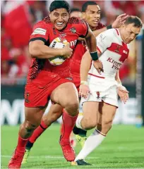  ?? PHOTO: GETTY IMAGES. ?? Jason Taumalolo in Tongan colours during the Rugby League World Cup.