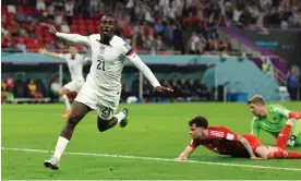  ?? Photograph: Matthew Ashton/AMA/Getty Images ?? Timothy Weah got USA’s World Cup campaign off to a promising start.