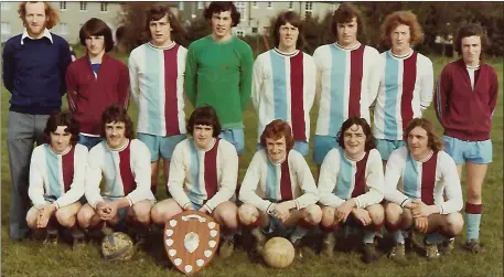  ??  ?? The St Brendans Park team that won the Anchor Shield in 1974, ‘75, ‘76, and ‘77. Front: Tim ‘Tiger’ Slattery, Noel Kelter, John Dowling, David Diggins, Brian Fitzgerald, John Joe Naughton. Back: Christy Leahy (manager), Declan Walsh, Liam Ronan, Teddy Brick, David Hegarty, Mikey Sheehy, Sean O’Callaghan, John Cullinane.