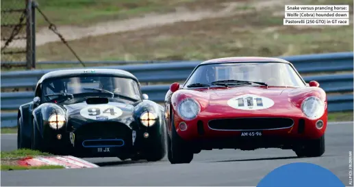  ??  ?? Snake versus prancing horse: Wolfe (Cobra) hounded down Pastorelli (250 GTO) in GT race