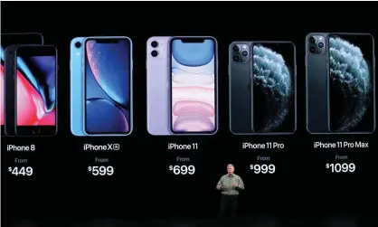  ?? Photograph: Justin Sullivan/Getty Images ?? Apple’s senior vice president of worldwide marketing Phil Schiller talks about the new iPhone 11 Pro during an Apple special event on 10
September 2019 in Cupertino, California.