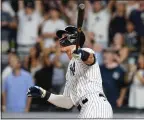  ?? FRANK FRANKLIN II – THE ASSOCIATED PRESS ?? HIGHLIGHTS
The Yankees’ Aaron Judge watches his gameending home run in the ninth inning Thursday.