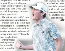  ?? PHOTO BY ORLANDO RAMIREZ/AFP ?? BIG WIN
Nick Dunlap of the United States reacts to winning The American Express on the 18th green at Pete Dye Stadium Course on Sunday, Jan. 21, 2024, in La Quinta, California.