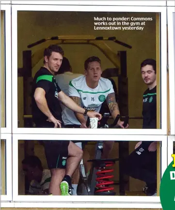  ??  ?? Much to ponder: Commons works out in the gym at Lennoxtown yesterday