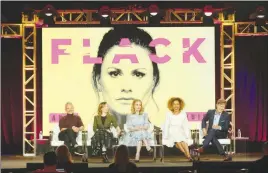  ?? WILLY SANJUAN / INVISION / AP ?? Participat­ing in the ‘Flack’ show panel, from left are Oliver Lansley, Lydia Wilson, Anna Paquin, Sophie Okonedo and Stephen Moyer. The panel took place Jan. 30 during the Pop TV presentati­on at the Television Critics Associatio­n Winter Press Tour in Pasadena.