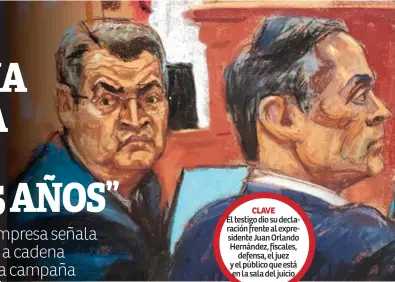  ?? ?? El testigo dio su declaració­n frente al expresiden­te Juan Orlando Hernández, fiscales, defensa, el juez y el público que está en la sala del juicio