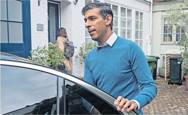  ?? ?? Rishi Sunak leaving his London home yesterday morning