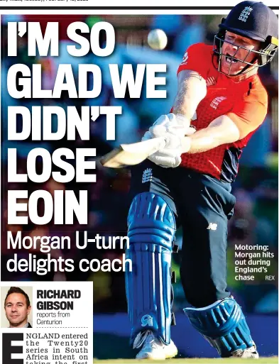  ?? REX ?? Motoring: Morgan hits out during England’s chase