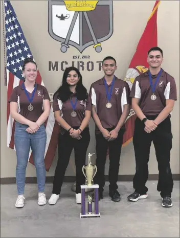  ?? LOANED PHOTO FROM YUHSD ?? A TEAM FEATURING CADETS Hannah Daniels, Corina Castillo, Dylan De Guzman and Vicente Kraft placed first at the tournament.