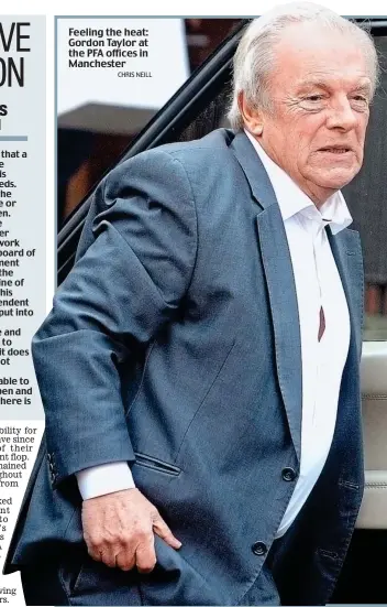  ?? CHRIS NEILL ?? Feeling the heat: Gordon Taylor at the PFA offices in Manchester