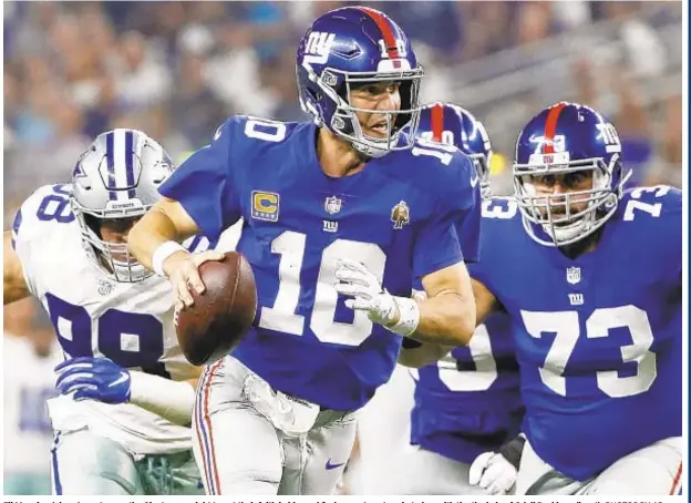  ?? PHOTOS BY AP ?? Eli Manning (above) must prove the Giants were right to put their faith in him and find a way to get a win today, with the the help of Odell Beckham (inset).