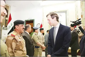  ??  ?? Jared Kushner, US President Donald Trump’s son-in-law and senior adviser, arrives at the Ministry of Defense, in
Baghdad, Iraq on April 3. (AP)