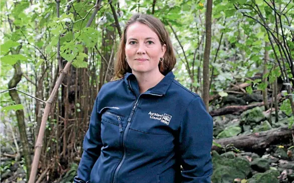  ?? ELESHA EDMONDS / FAIRFAX NZ ?? Senior biodiversi­ty advisor Miranda Bennett with a threatened fern staff found growing in the rock forest.