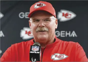  ??  ?? Kansas City Chiefs coach Andy Reid speaks at a news conference after the team’s preseason NFL football game against the Pittsburgh Steelers, on Aug. 17 in Pittsburgh. AP PhoTo/Don WrIghT