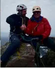  ??  ?? Right: Red and Martin Moran on top of the Old Man of Stoer