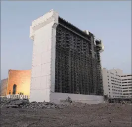 ?? Jason Ogulnik Las Vegas Review-journal file ?? The shuttered Riviera hotel-casino’s Monte Carlo tower is prepared for implosion July 13, 2016. The Riviera opened in 1955 and closed in May 2015.