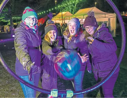  ?? Picture: Mhairi Edwards. ?? From left: Emily Caswell, Kerry Macfarlane, Cally MacPherson and Samantha Craig playing quidditch at one of the Light Nights.