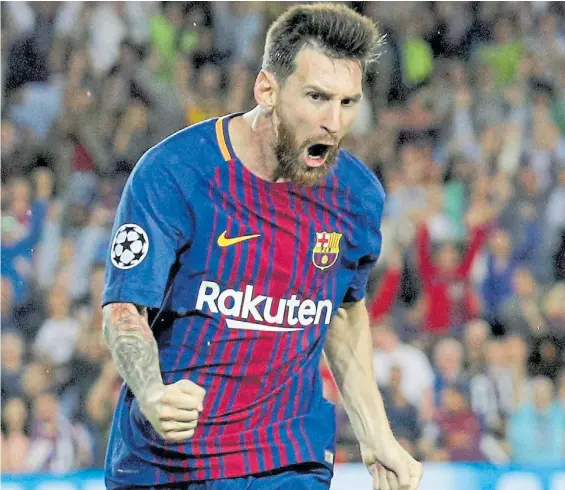  ?? AP ?? Contenido. Parecía estar el grito de Messi, que se rompió la garganta en sus dos goles. Llegó a 96 en Champions, siete menos que Ronaldo.