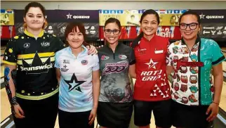  ??  ?? Famous five: (from left) Dasha Kovalova, Sin Li Jane, Clara Guerrero, Daphne Tan and Tannya Roumimper are all set for the USBC Queens title showdown.