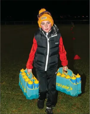  ??  ?? Killian Boyle from Ballyduff who was doing the job of waterboy for the Kerry Senior hurling team at their first training session with new manager Fintan O’Connor