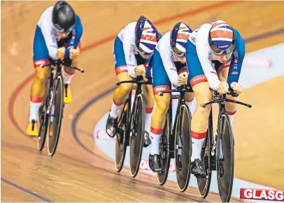  ?? Picture: SNS. ?? GB’s Katie Archibald, Laura Kenny, Elinor Barker and Neah Evans win the gold medal.