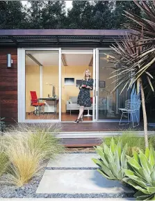  ?? DOUGLAS HILL/ FOR THE WASHINGTON POST ?? Chelsea Hadley relaxes at her luxury storage-shed conversion in a corner of the garden. She uses it for an office, a separate space to focus, uninterrup­ted and inspired.