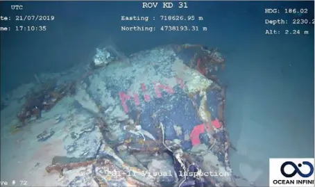  ??  ?? Les débris du sous-marin
Minerve
retrouvés en juillet  au large de Toulon, par   mètres de fond.
(DR)