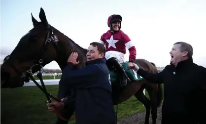  ??  ?? The Irish amateur jockey Rob James has apologised for his ‘wholly inappropri­ate and disrespect­ful’ actions after a video of him sitting on a dead horse was posted on social media. Photograph: Tim Goode/PA