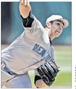  ?? AP ?? BOMBERS IN A TAILSPIN: Luis Cessa filled in for an injured CC Sabathia on Sunday, giving up four earned runs in four innings in his first start of the season.