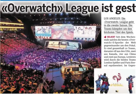  ?? BLIZZARD ?? In der Arena in Los Angeles kämpfen die Spieler um 5 Mio. Dollar. Die spielbaren Charaktere tragen die Logos und Farben der Teams.