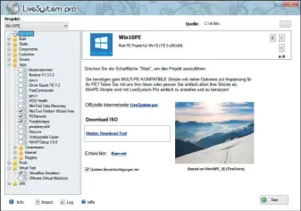  ??  ?? Livesystem pro: Mit dem Tool ist ein Rettungssy­stem inklusive mehrerer Tools auf der Basis von Windows 10 schnell erstellt. Es lässt sich auch für Reparature­n von Windows 7 oder 8 nutzen.
