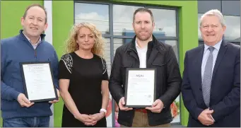  ??  ?? Freshtoday Ltd. has been awarded a prestigiou­s, internatio­nal accreditat­ion, the ISO 22000 accreditat­ion from NSAI, the National Standards Authority of Ireland. l-r: Robert Browne, Louise Bernie, Brian McGee and Rory McCauley.
