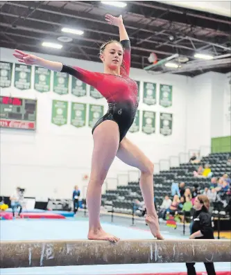  ?? JEFF STEPHENSON
SPECIAL TO METROLAND ?? Jazmine Deveau, 13, of Jordan won gold medals in floor and vault at the Eastern Canadian gymnastics championsh­ips. She finished fourth on the beam.