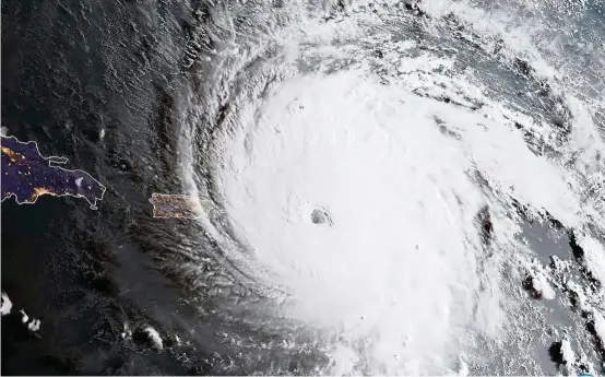  ??  ?? GOES-16 captured this geocolor image of Hurricane Irma approachin­g Anguilla on Sept 6.