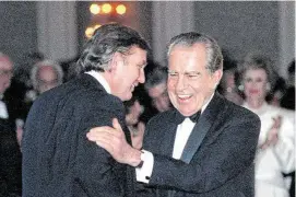  ?? Richard Carson / Staff file photo ?? Donald Trump introduces former President Richard Nixon at a tribute gala to Nellie Connally in 1989 at the Westin Galleria ballroom.