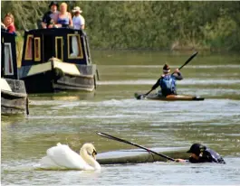  ??  ?? Sunk: It circles the canoeist after causing him to capsize