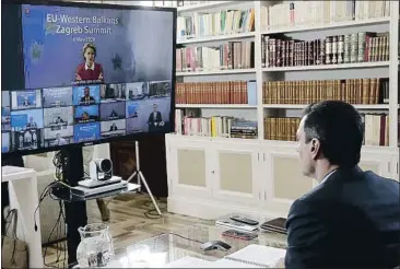 ?? EP ?? Pedro Sánchez en una videoconfe­rencia con los líderes europeos