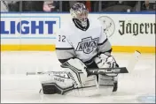  ?? FRANK FRANKLIN II — THE ASSOCIATED PRESS ?? Los Angeles Kings goaltender Jonathan Quick reacts after New York Rangers' Vincent Trocheck scored a goal during the second period Sunday in New York.