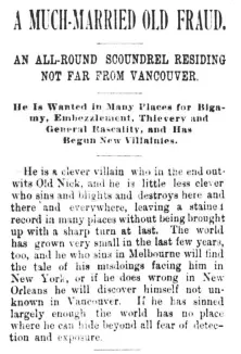  ??  ?? A Sept. 5, 1892 Vancouver World story describes the exploits of the Rev. Dr. William Hammond, who had recently turned up in Port Haney.
