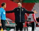  ??  ?? Frustratio­n: Wolves boss Nuno