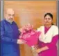  ?? TWITTER PHOTO ?? BJP chief Amit Shah with Apna Dal leader Anupriya Patel. Patel is seeking reelection from Mirzapur seat in Uttar Pradesh.